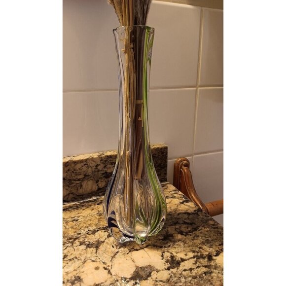 Vintage "Snowflakes" Glass Vase Blue, Green, Clear Art - Picture 6 of 15